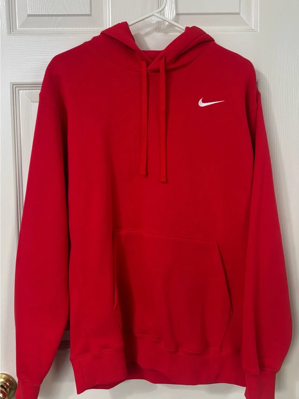 Nike Red Hoodie with White Swoosh - Men's Pullover